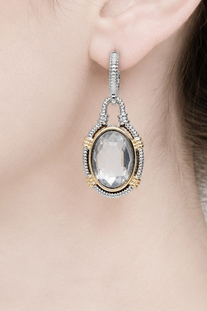 Two-Tone Oval Gemstone Drop Earrings