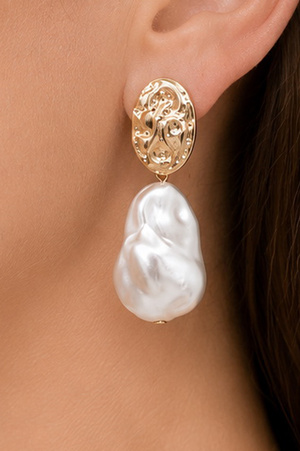 Hammered Organic Shape Pearl Dangle Earrings