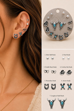 Turquoise Western Stud & Charm Earring 7 Pair Set