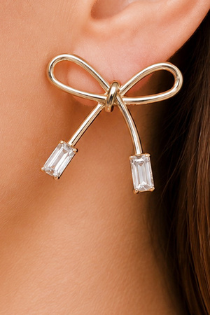 Glass Jewel Bow Tie Metal Drop Earrings