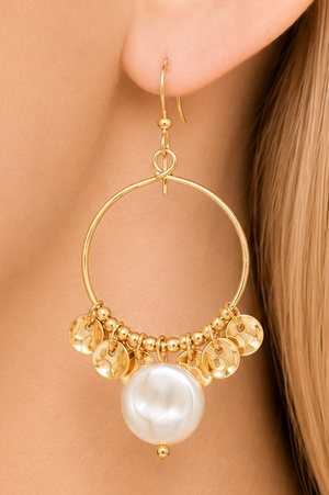 Pearl Accent Charm Hoop Earrings