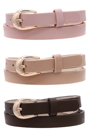 Wide Curve Tongue 'U' Buckle Skinny Trio Belt Set