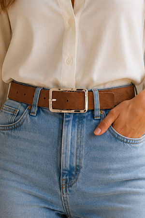Microsuede Belt with Twist Rectangle Buckle