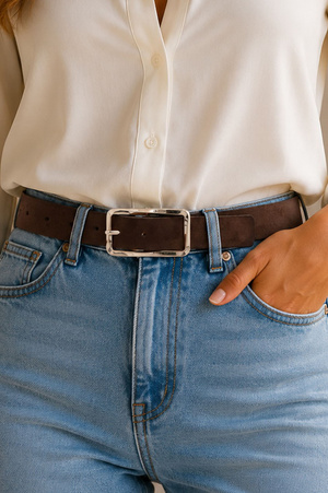 Microsuede Belt with Twist Rectangle Buckle