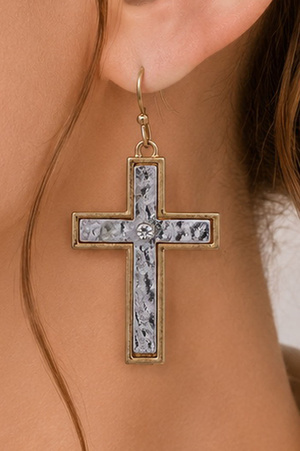 Two-Tone Cross Dangle Earrings