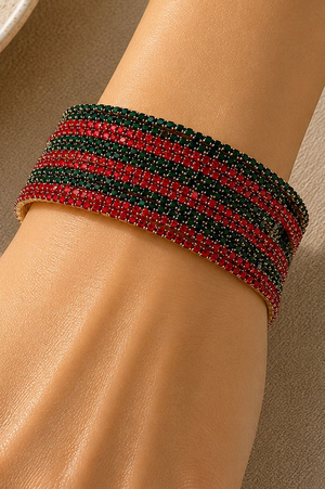 Red and Green Crystal Layered Stretch Bracelet Set