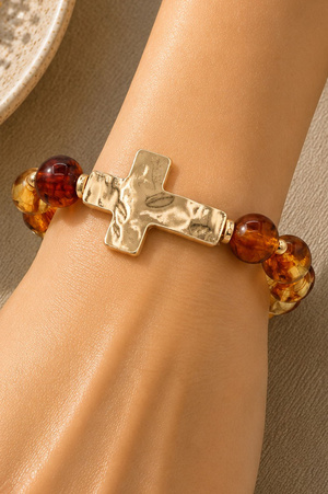 Beaded Cross Charm Stretch Bracelet