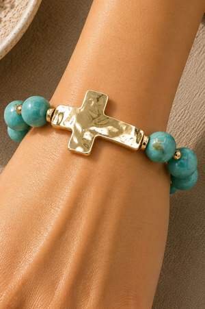 Beaded Cross Charm Stretch Bracelet