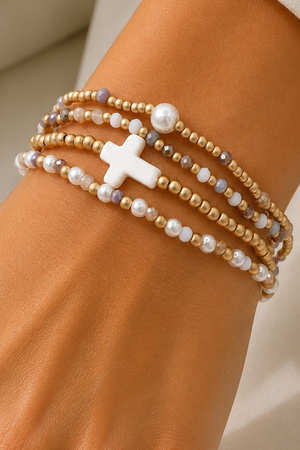 Cross Charm Multi-Strand Stretch Bracelet