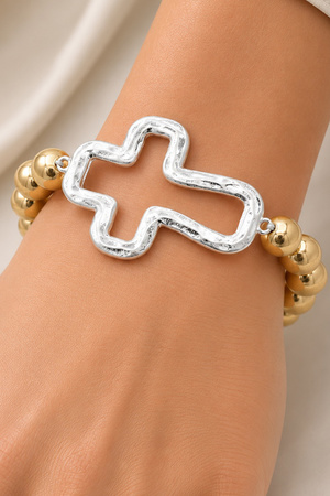 Cross Charm Stretch Bead Bracelet