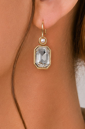Rectangle Crystal & Pearl Drop Earrings