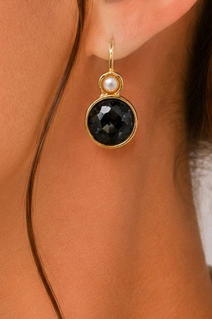 Round Crystal & Pearl Drop Fish Hook Earrings