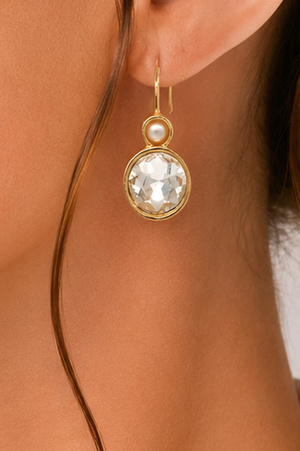 Round Crystal & Pearl Drop Fish Hook Earrings