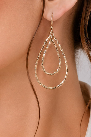 Double Open Teardrop Hammered Drop Earrings