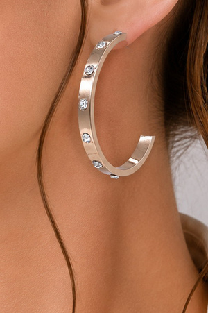 Open Hoop Earrings with Crystal Accents