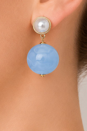 Gold Dipped Marble & Pearl Drop Earrings