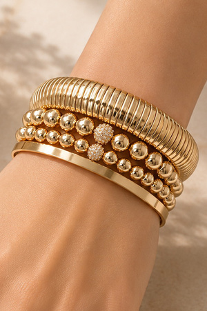 Mixed Metal Stretch & Bangle Bracelet Set