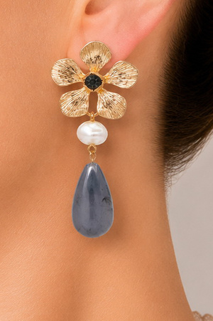 Floral Statement Drop Earrings with Teardrop Accent