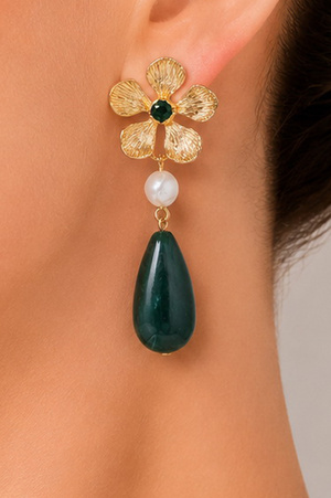 Floral Statement Drop Earrings with Teardrop Accent