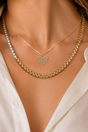Two-Tone Box Chain Heart Charm Necklace