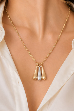 Mixed Metal Triple Drop Charm Necklace