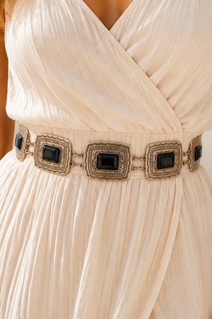 Tribal Pattern Cabochon Rectangle Concho Chain Belt