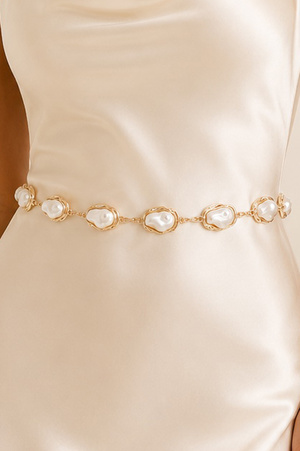 Organic Faux Pearl Link Chain Belt