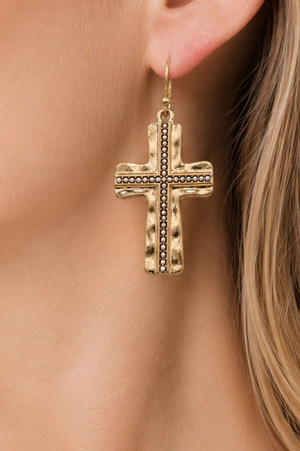 Textured Cross Fish Hook Earrings