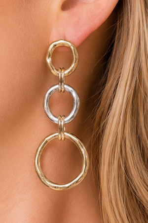 Two-Tone Organic Circle Link Drop Earrings