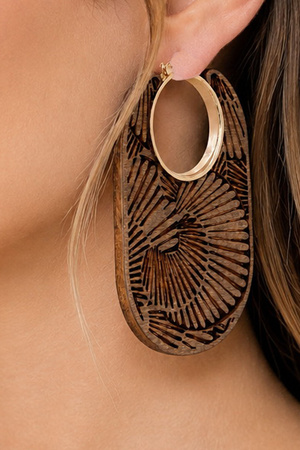 Botanical Wood Statement Hoop Earrings