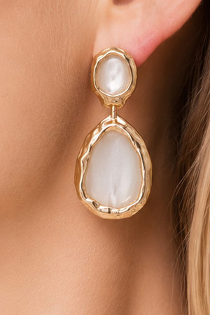Hammered Frame Mother of Pearl Drop Earrings