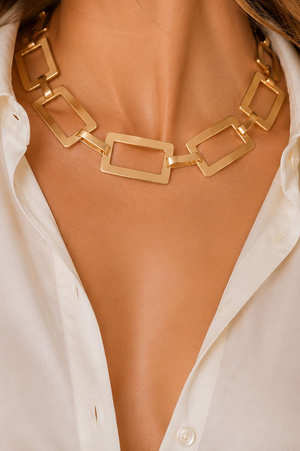 Modern Rectangle Link Necklace & Stud Earring Set
