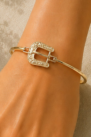 Engraved Horseshoe Buckle Bangle Bracelet
