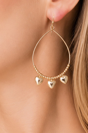 Heart Charm Wire Hoop Earrings
