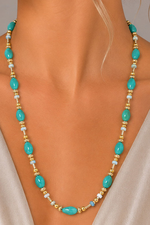 Oval Stone & Gold Accent Long Necklace