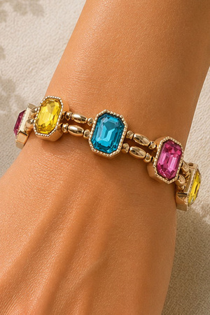 Emerald-Cut Crystal Stretch Bracelet