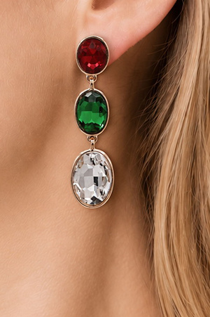 Multi-Color Oval Crystal Drop Earrings