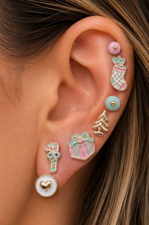 Christmas Tree, Stocking & Candy Cane Stud Earring Set