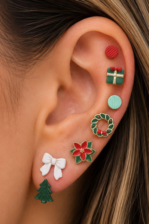 Festive Christmas Tree, Wreath & Gift Stud Earring Set