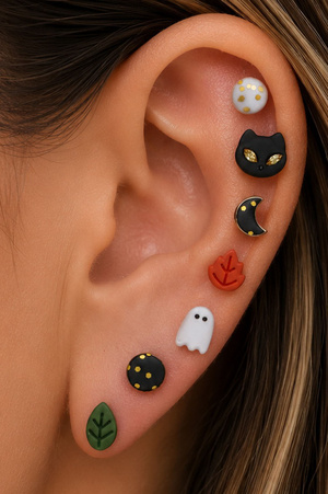 Halloween Moon, Ghost & Fall Leaf Stud Earring Collection