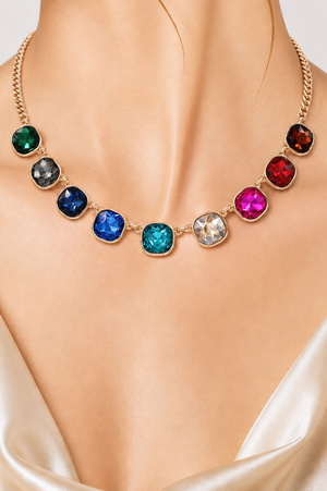 18K Gold Dipped Epoxy Stone Link Necklace