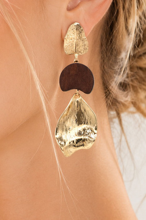 Gold Leaf Wood Dangle Earrings