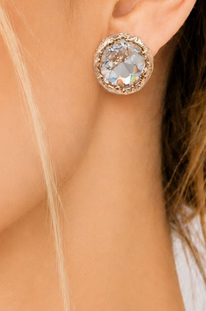 Textured Metal Rhinestone Stud Earrings