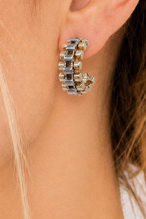 Two-Tone Watch Band Baby Hoop Earrings