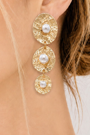 Textured Metal Pearl Drop Earrings
