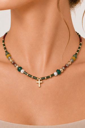 Cross Charm Beaded Necklace