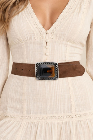 Western Rectangle Stone Accent Buckle Belt