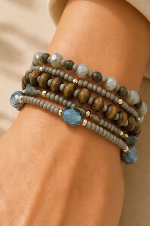 5-Piece Mixed Beaded Stretch Bracelet Set