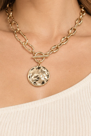 Mixed Chain Hammered Circle Pendant Necklace