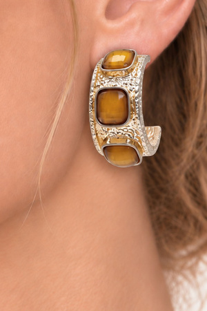 Hammered Stone Statement Hoop Earrings